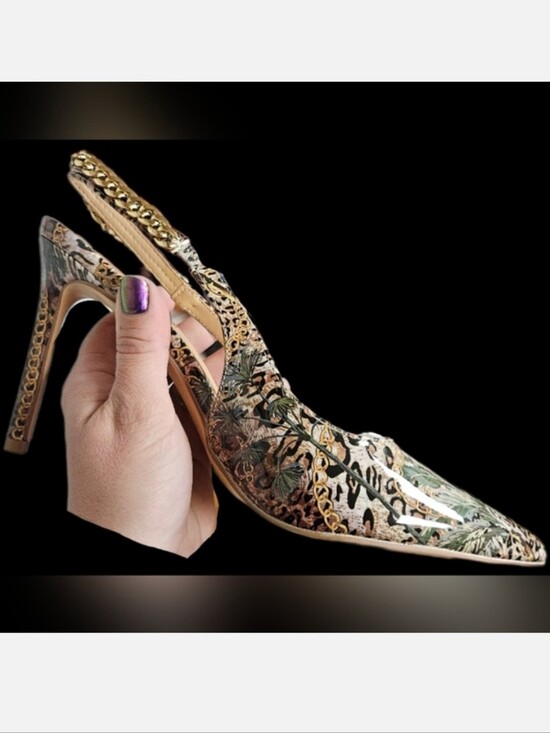 Shoes - NWT LEOPARD PRINT POINTED TOE STILLETTO HEEL PUMPS CHAIN DETAIL: SIZE 8.5!